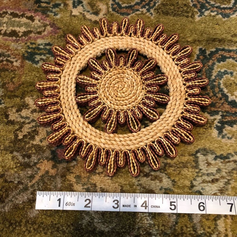 Sunburst vintage woven rattan trivet